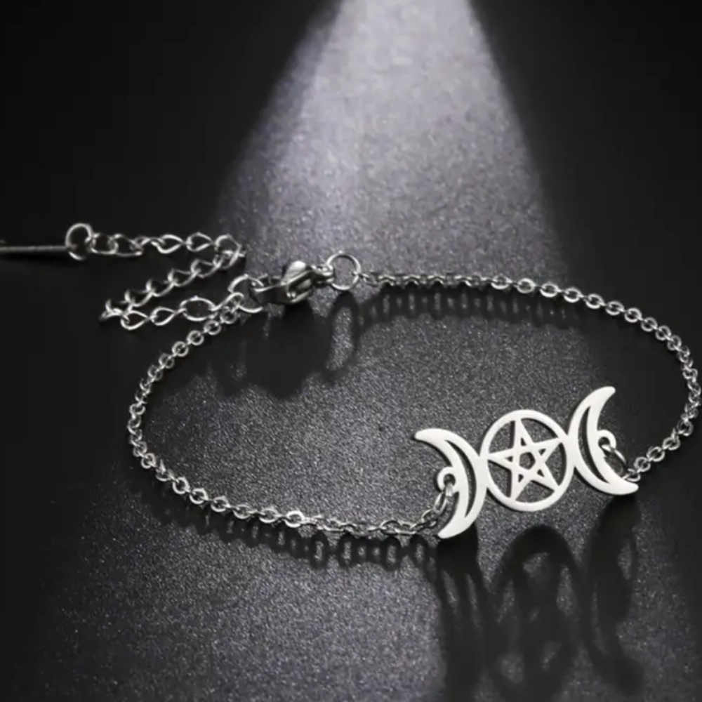 Stainless Steel Triple Moon Goddess Bracelet/Anklet - Picture 2 of 7